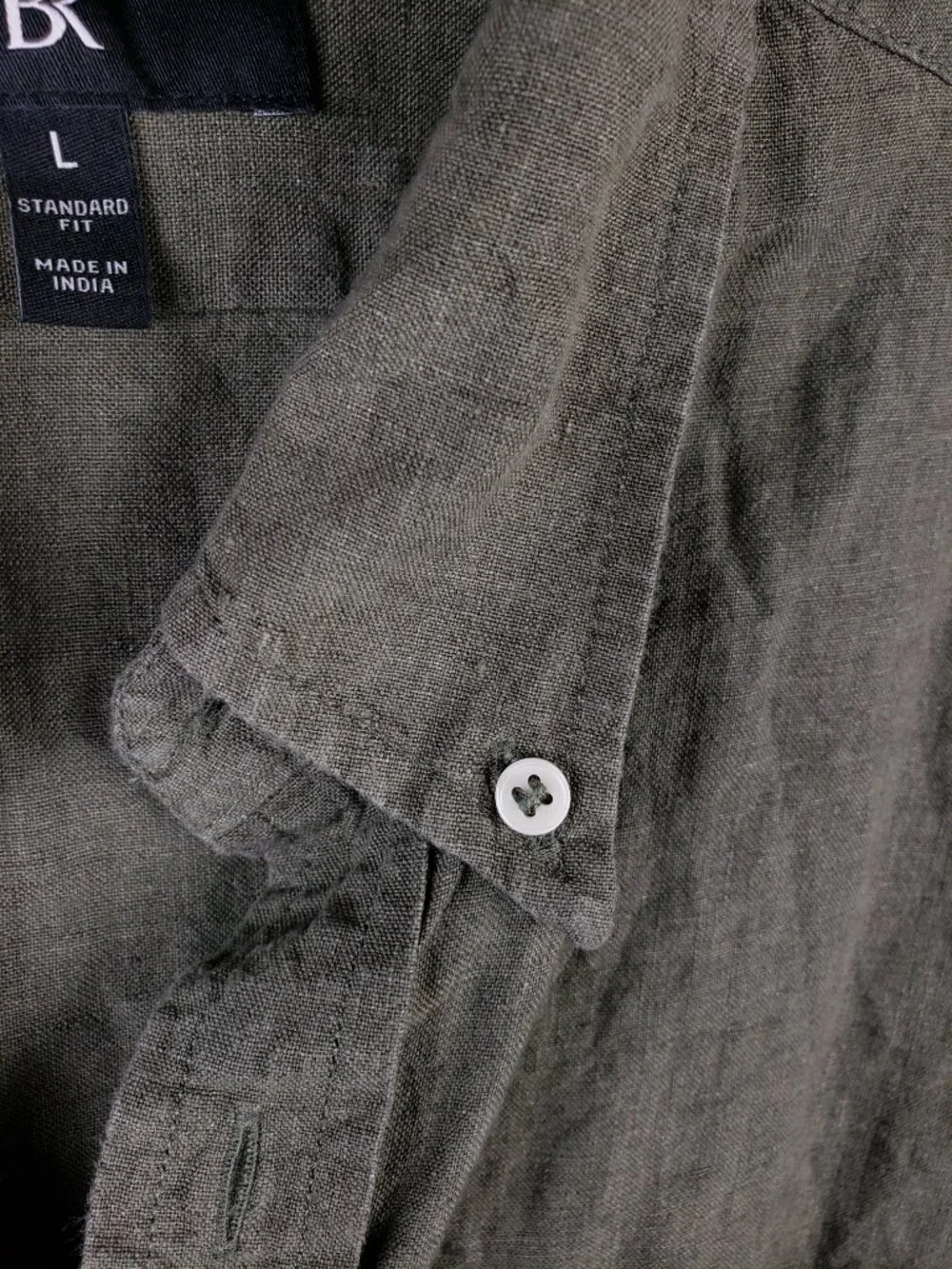 Banana Republic 100% Linen Shirt Button-Down Collar Olive Green Short Sleeve L
